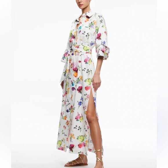 Alice + Olivia Tanika Button Front Maxi Shirt Dress White Euphoria Bloom NWT XL